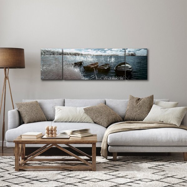 Obraz - Dřevěné loďky na jezeru (170x50 cm)
