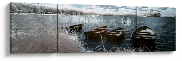 Obraz - Dřevěné loďky na jezeru (170x50 cm)