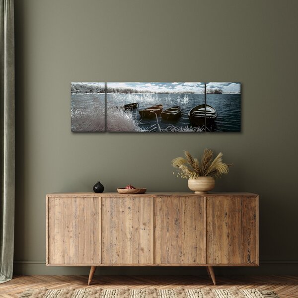 Obraz - Dřevěné loďky na jezeru (170x50 cm)