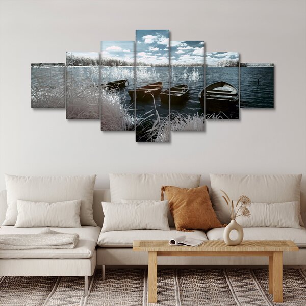 Obraz - Dřevěné loďky na jezeru (210x100 cm)