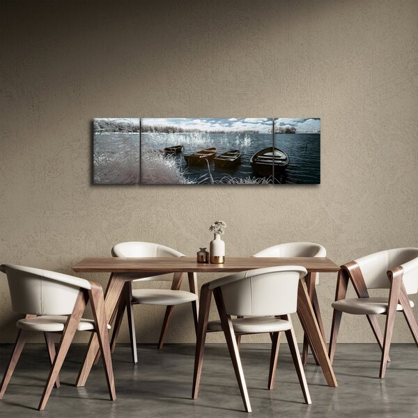 Obraz - Dřevěné loďky na jezeru (170x50 cm)