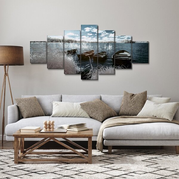 Obraz - Dřevěné loďky na jezeru (210x100 cm)