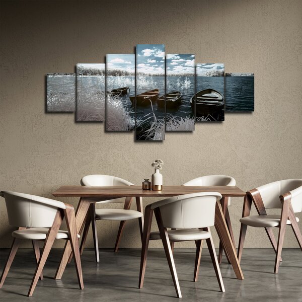 Obraz - Dřevěné loďky na jezeru (210x100 cm)