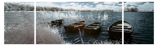 Obraz - Dřevěné loďky na jezeru (170x50 cm)