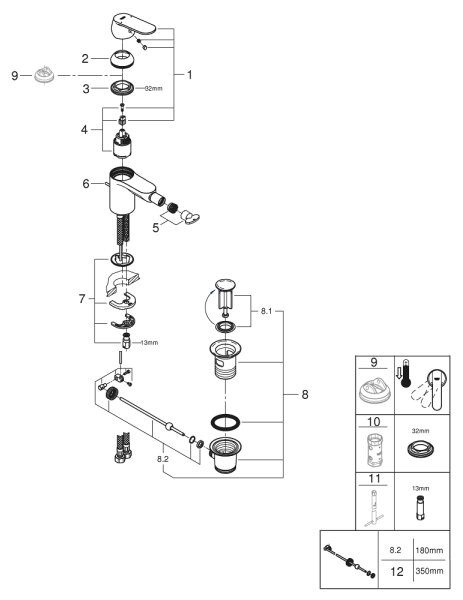 GROHE 32839000 - Bidetová baterie EUROSMART COSMOPOLITAN velikost S lesklý chrom