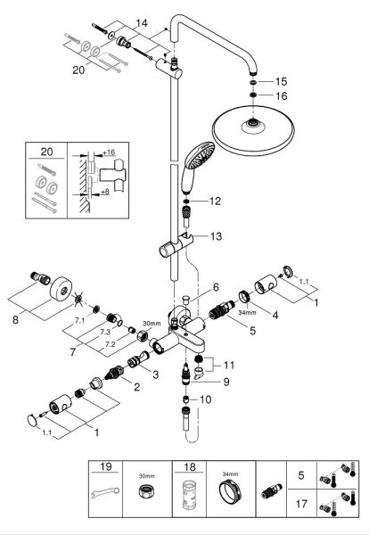 GROHE 269882431 - Sprchový systém VITALIO START SYSTEM 250 390 mm černá