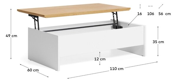 Vyklápěcí bílý konferenční stolek Kave Home Abilen 110 x 60 cm