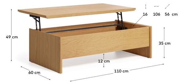 Vyklápěcí dubový konferenční stolek Kave Home Abilen 110 x 60 cm