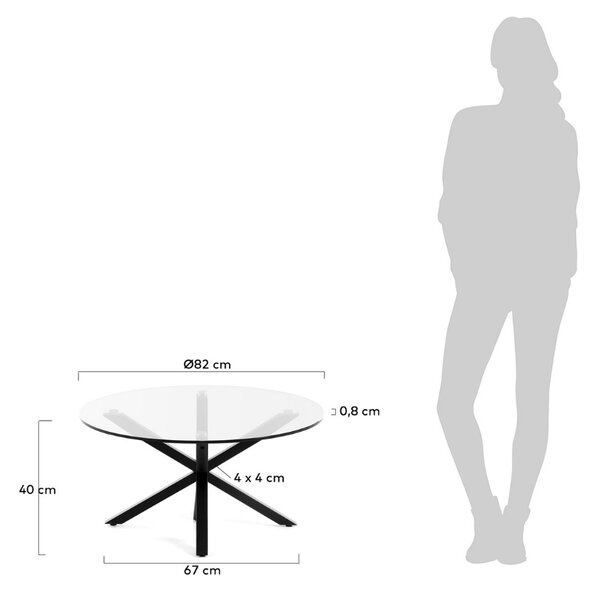 Skleněný konferenční stolek Kave Home Argo 82 cm s černou kovovou podnoží