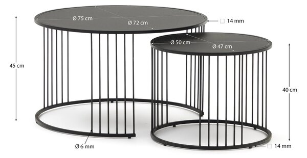 Set dvou černých skleněných konferenčních stolků Kave Home Hadar 45/75 cm