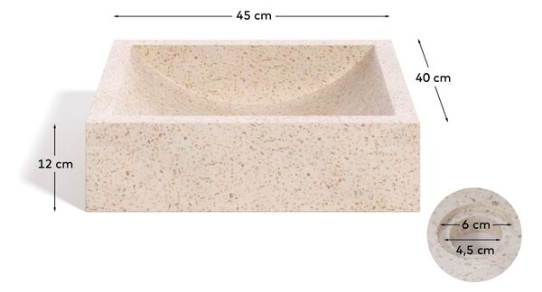 Kave Home Bílé hranaté terrazzo umyvadlo na desku Delina 45 x 40 cm