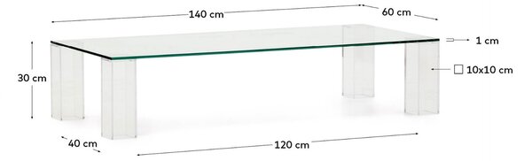 Skleněný konferenční stolek Kave Home Adularia 140 x 60 cm