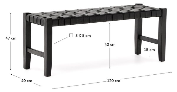 Kave Home Černá kožená lavice Calixta 120 cm