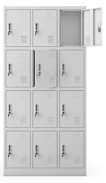 Šatní skříň s 12 uzamykatelnými boxy, šedá, 900x1850x400 mm: MARCIN