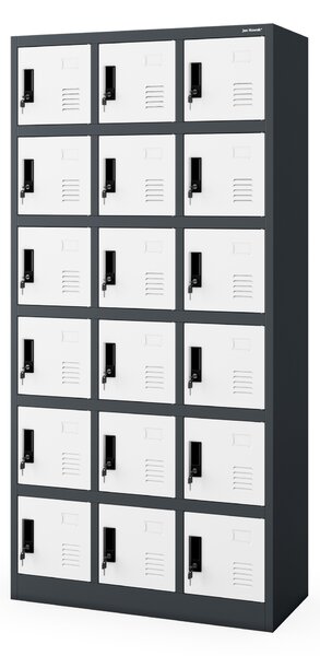 Šatní skříň s 18 uzamykatelnými boxy, antracitovo-bílá, 900x1850x400 mm: KAROL