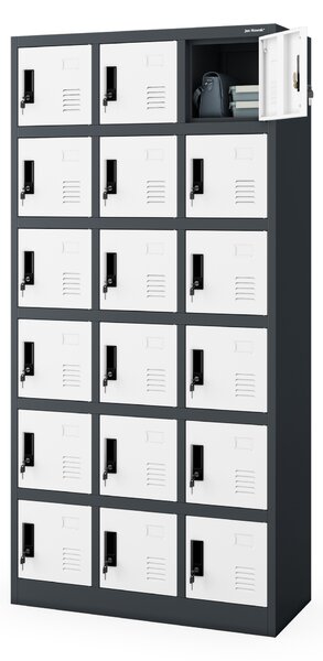 Šatní skříň s 18 uzamykatelnými boxy, antracitovo-bílá, 900x1850x400 mm: KAROL