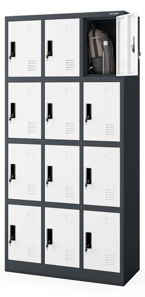 Šatní skříň s 12 uzamykatelnými boxy, antracitovo-bílá, 900x1850x400 mm: MARCIN