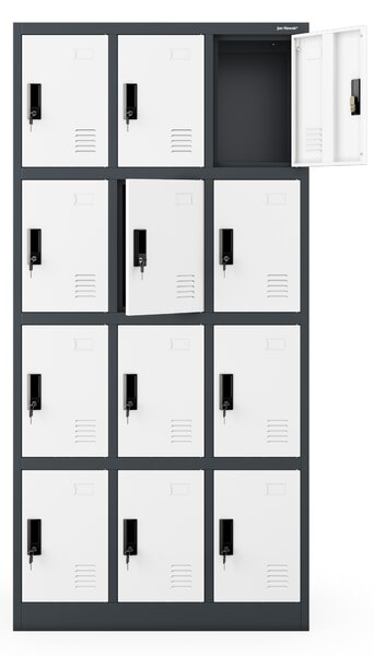 Šatní skříň s 12 uzamykatelnými boxy, antracitovo-bílá, 900x1850x400 mm: MARCIN