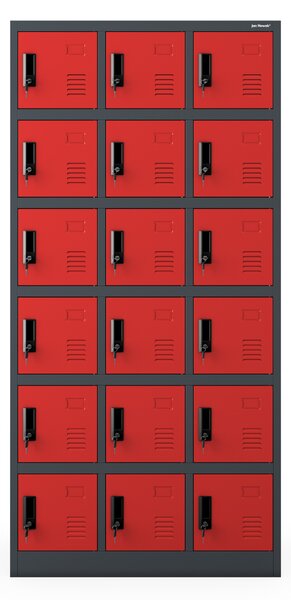 Šatní skříň s 18 uzamykatelnými boxy, antracit/červená, 900x1850x400 mm: KAROL
