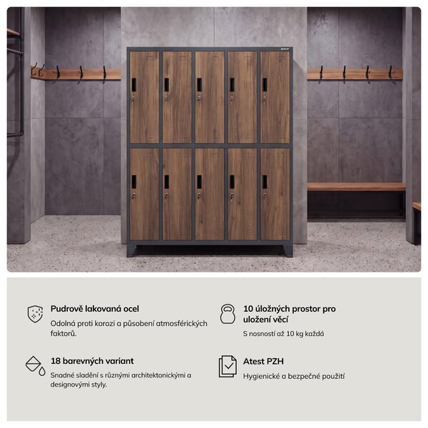 Šatní skříň 10-dveřová, antracit/ořech, 1360x1720x450 mm: BARTEK Eco Design