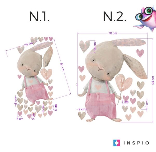 INSPIO-textilní přelepitelná samolepka - Samolepky na zeď pro holčičky - Růžový zajíc se srdíčkem