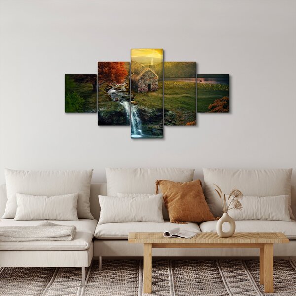 Obraz chalupky v pohádkové krajině (125x70 cm)