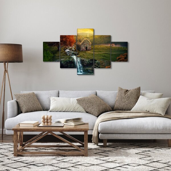 Obraz chalupky v pohádkové krajině (125x70 cm)