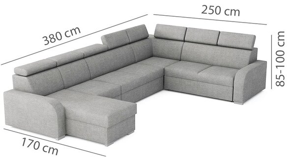 Sedací souprava OSLO U | 170x380x250 | rozkládací + 3x úložný prostor | VÝBĚR TKANIN