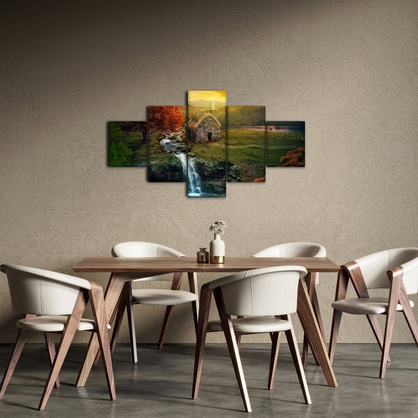 Obraz chalupky v pohádkové krajině (125x70 cm)