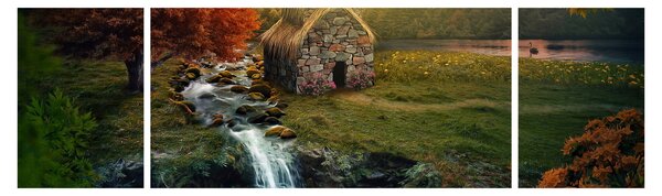 Obraz chalupky v pohádkové krajině (170x50 cm)