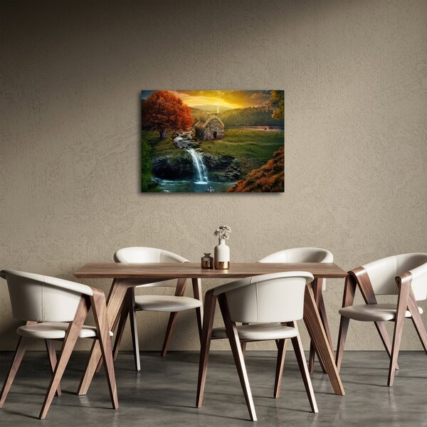 Obraz chalupky v pohádkové krajině (70x50 cm)
