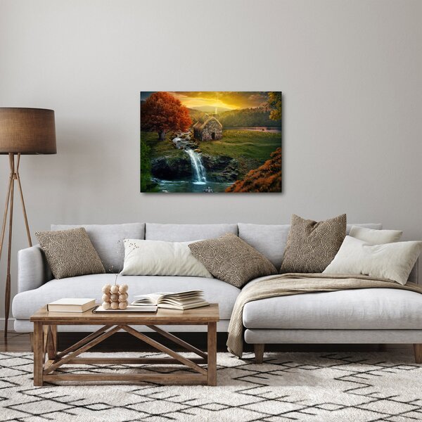 Obraz chalupky v pohádkové krajině (70x50 cm)