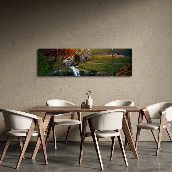 Obraz chalupky v pohádkové krajině (170x50 cm)