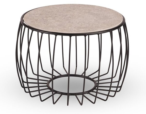 Stern Odkládací stolek Oxo, Stern, kulatý 57x37 cm, průměr desky 48 cm, rám lakovaný hliník černý (black matt), deska keramika dekor Stone grey