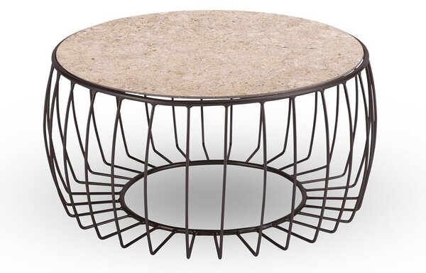 Stern Odkládací stolek Oxo, Stern, kulatý 77x37 cm, průměr desky 68 cm, rám lakovaný hliník černý (black matt), deska keramika dekor Stone grey