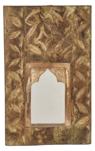 Dřevěný rám z teakového dřeva se zrcadlem, ruční řezby, 19x3x31cm