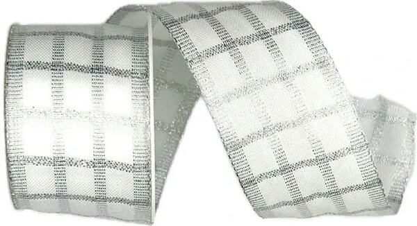 Stuha vánoční SILVER KARO bílá 40mm x 2m (14,-Kč/m)