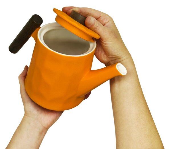 Porcelánová čajová konvice Tea Logic Clementine, 1,2 l, oranžová, s dřevěnou rukojetí