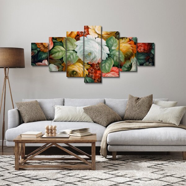 Obraz malované kytice květin (210x100 cm)