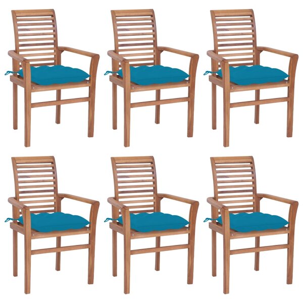 Jídelní židle 6 ks se světle modrými poduškami masivní teak