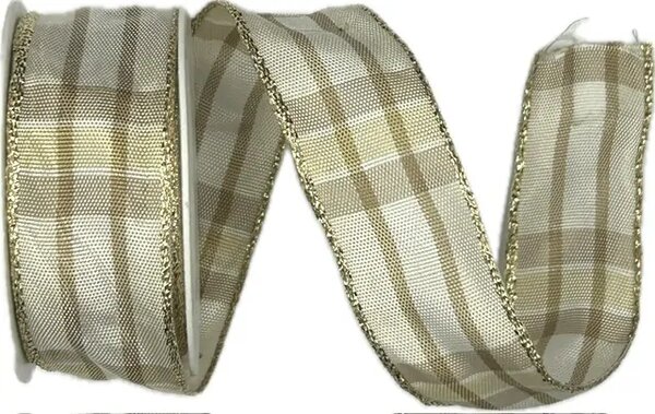 Vánoční stuha saténová ELEGANCE GOLD II krémová 25mm x 2m (12,-Kč/m)