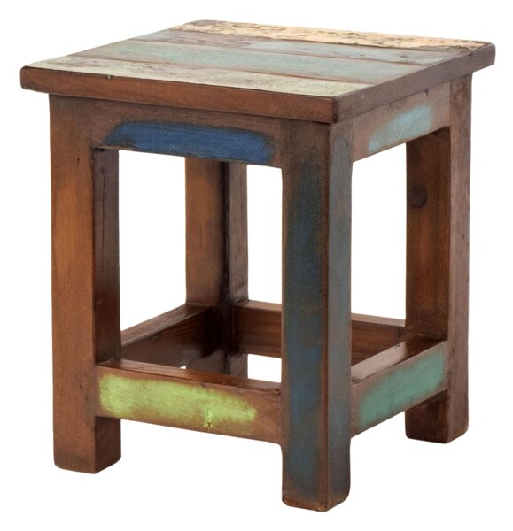 Stolička z antik teakového dřeva, "GOA" styl, 25x25x30cm (AC)