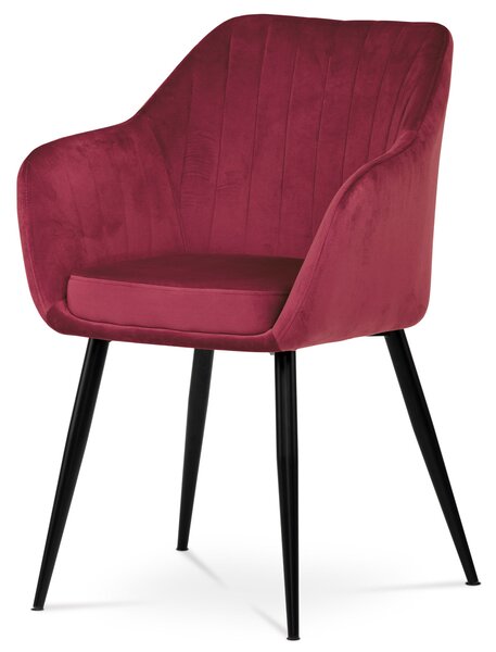 AUTRONIC Jídelní židle, potah červená sametová látka, kovové nohy, černý matný lak