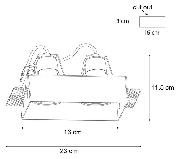 Sada 6 vestavných bodových svítidel černých GU10 70 mm 2-světlo bez rámečku - Oneon