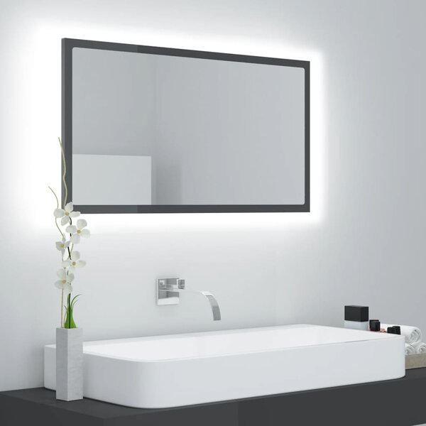 LED koupelnové zrcadlo šedé vysoký lesk 80x8,5x37 cm akrylové