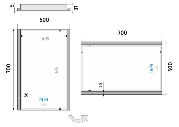 Nimco LED zrcadlo 21W, 50x70 cm se dvěma dotykovými senzory