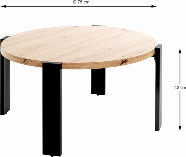 KONFERENČNÍ STOLEK, barvy dubu, kov, kompozitní dřevo, 75/75/42 cm - Konferenční stolky, Online Only