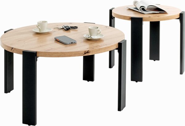 KONFERENČNÍ STOLEK, barvy dubu, kov, kompozitní dřevo, 75/75/42 cm - Konferenční stolky, Online Only