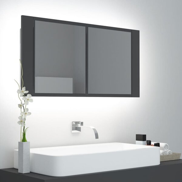 LED koupelnová skříňka se zrcadlem šedá 90 x 12 x 45 cm akryl