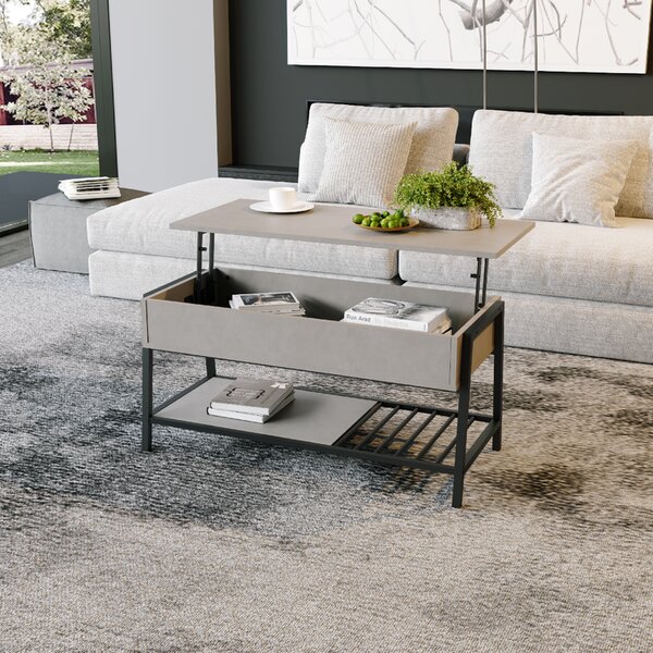 Velký konferenční stolek NORDIK LIFT, dekor beton, 94 × 43 × 46 cm, s výklopným úložným prostorem
